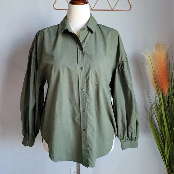RAILS, Janae Olive Green Button Blouson Sleeve Oversized Shirt Top Size Small - Picture 13 of 13